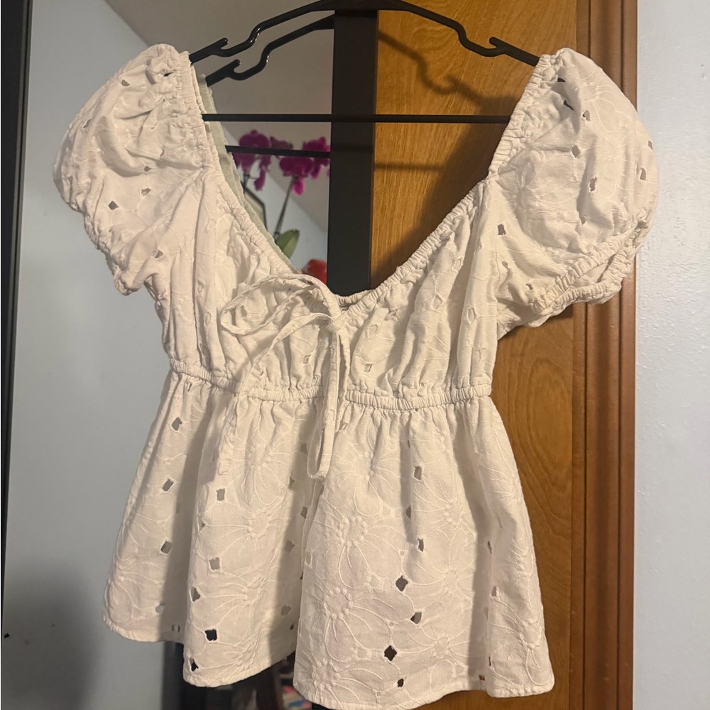 & Other Stories Cream Eyelet Puff Sleeve Blouse